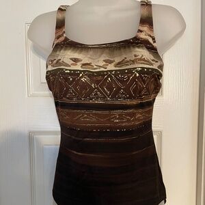 VINTAGE Longitude One Piece Brown Swim Suit Size 10